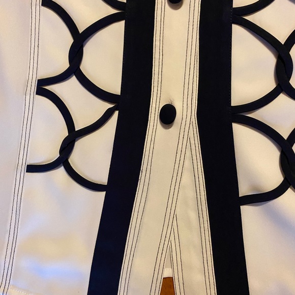 Tess Vintage Women’s White/Navy Button Blouse Size 10 - Picture 9 of 16